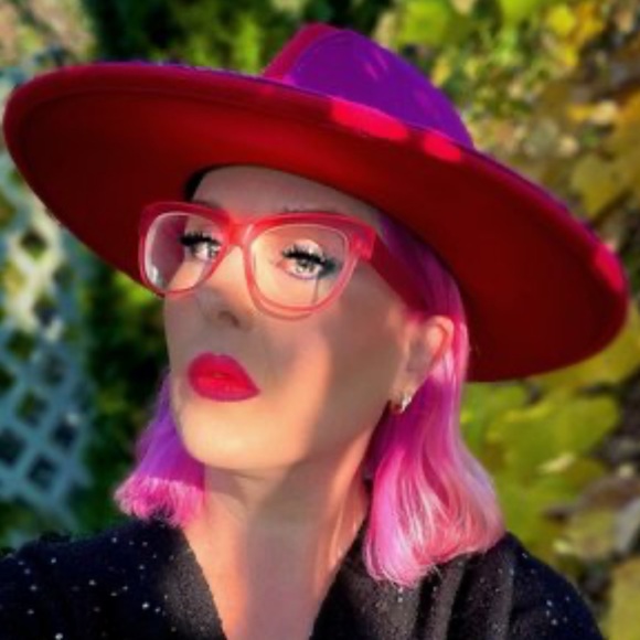 🆕EUGENIA KIM RED & FUCHSIA PINK PURPLE HARLOWE WIDE BRIM FEDORA GEOMETRIC CROWN - Picture 6 of 16